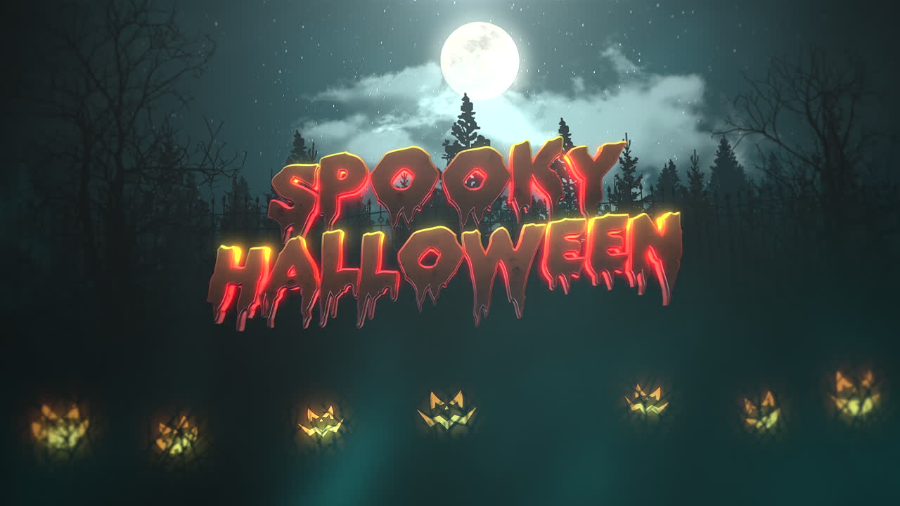 espeluznante halloween con luna y calabazas en el bosque oscuro