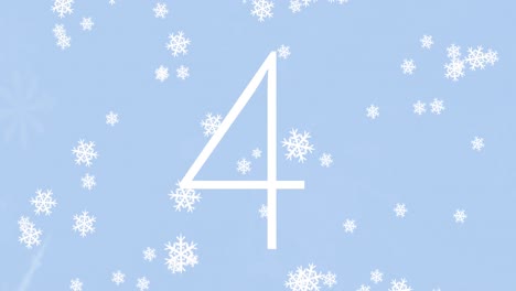 Countdown-über-Weihnachtsbaum-Und-Fensterrahmen-Vor-Schneeflocken,-Die-Auf-Blauem-Hintergrund-Schweben