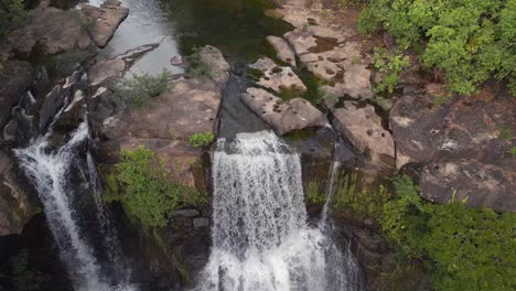 Perfect-aerial-view-flight-bird's-eye-view-drone
of-thailand-jungle-waterfall-koh-kood,-day-dezember-2022