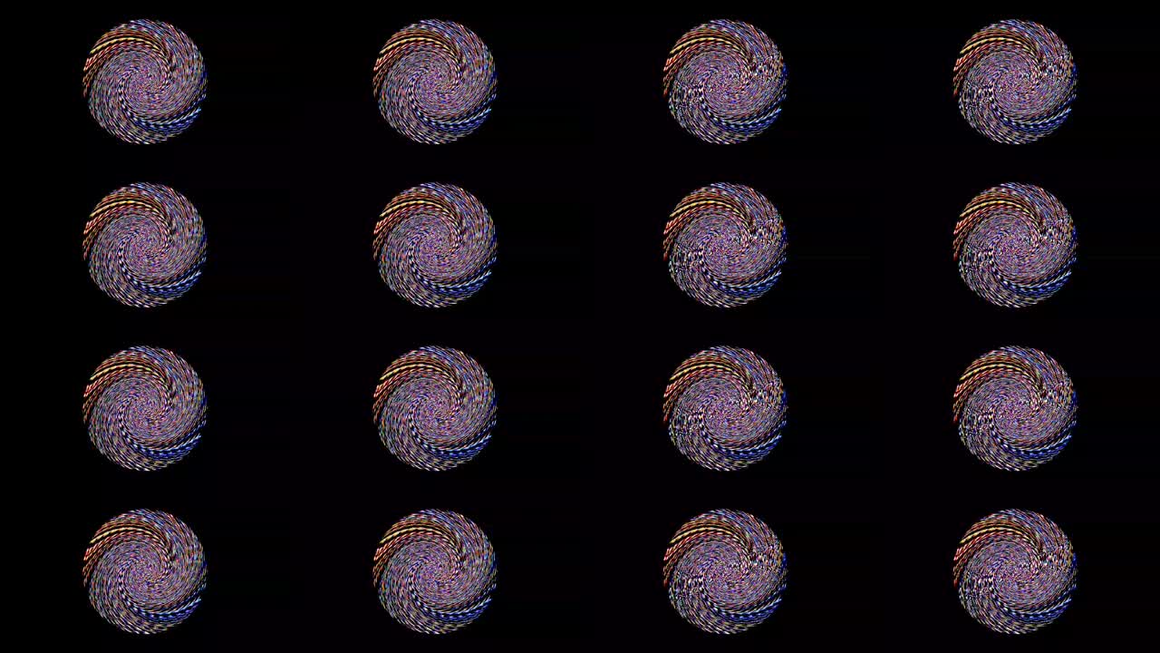 smooth spinning animation rotating colorful flashing light shapes, on black background