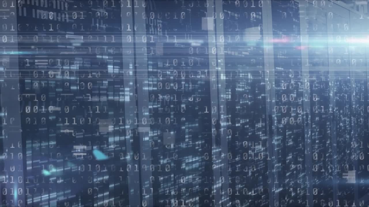 Animation of binary coding and data processing over computer servers