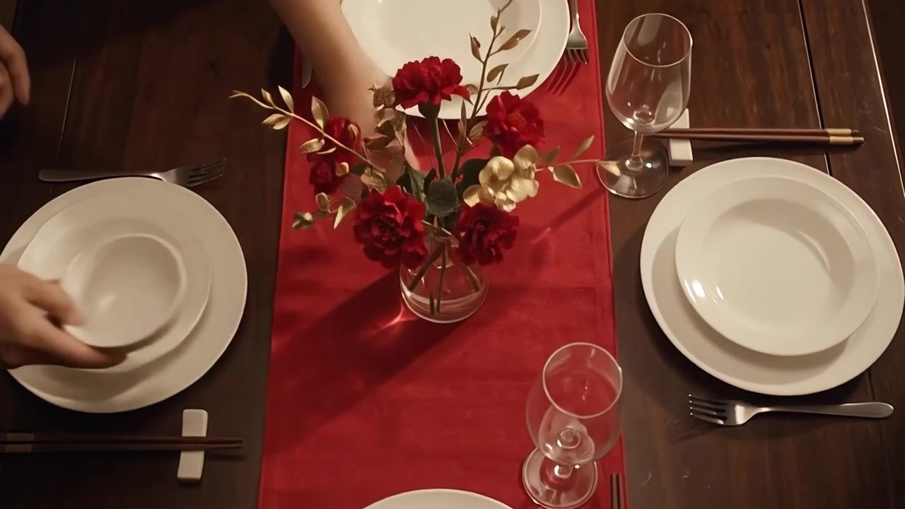 Hands Setting a Formal Dining Table for Dinner