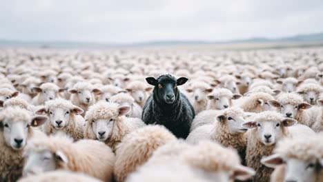black sheep among a crowd of white sheep
