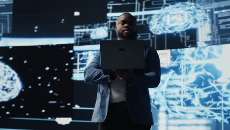 digital concept of african american engineer exploring artificial intelligence