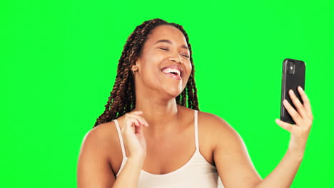 Woman,-funny-selfie-and-green-screen-for-skincare