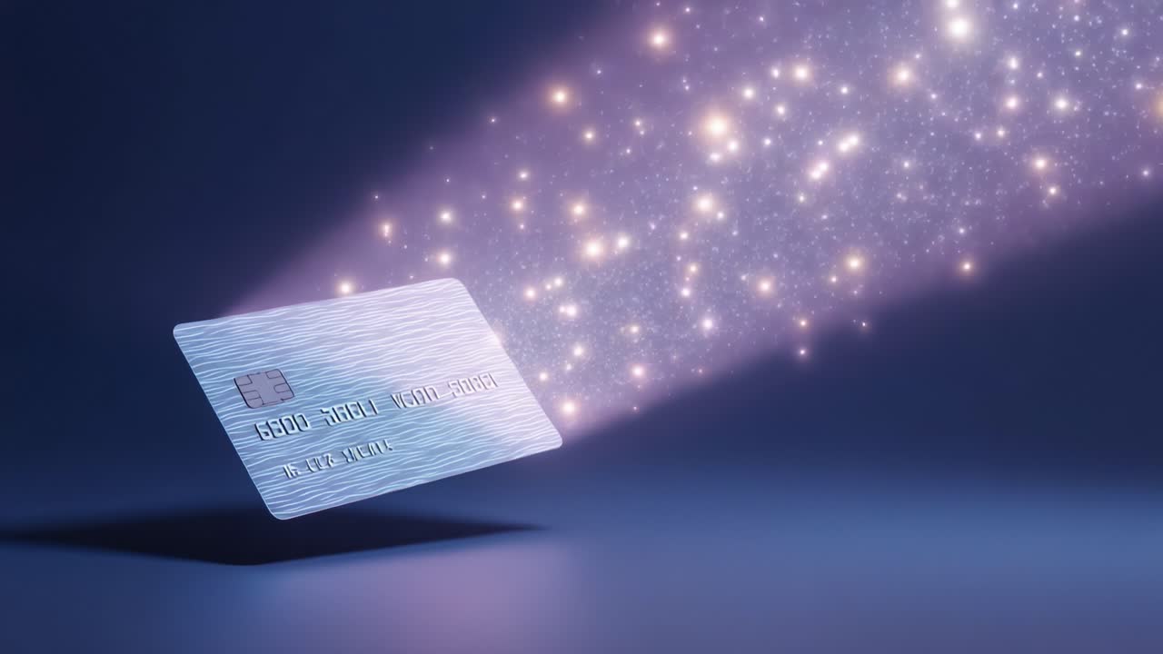 A Close-Up of a Credit Card Emitting Sparkling Effects, Highlighting the Dynamic Movement and Digital Elements Associated with Modern Financial Transactions and Technology
