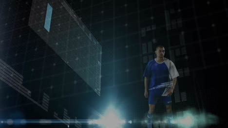 Animation-Eines-Männlichen-Fußballspielers,-Der-Den-Ball-Schlägt,-Datenverarbeitung