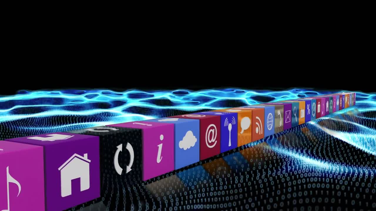 Animation of media icons over binary coding