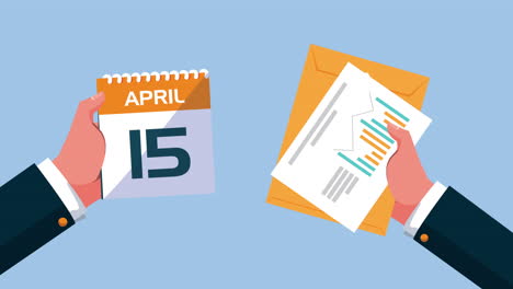 tax day animation with hands lifting calendar and documents scene