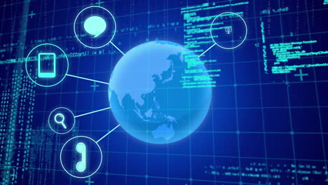 animation of globe with icons and data processing