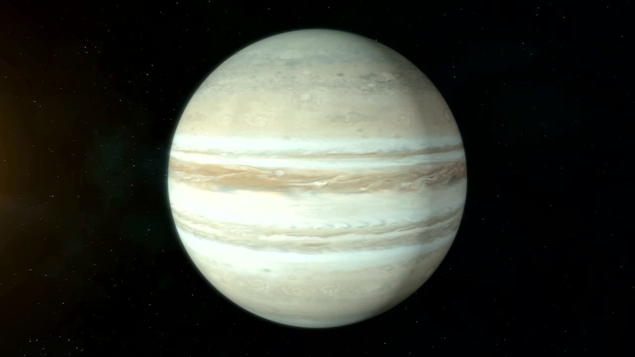 el planeta júpiter realista girando en el espacio profundo.