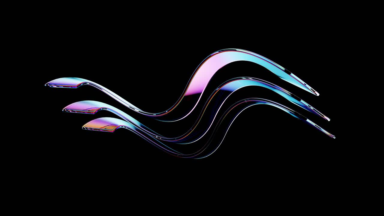 Linee di vetro iridescenti ondulate astratte su sfondo nero