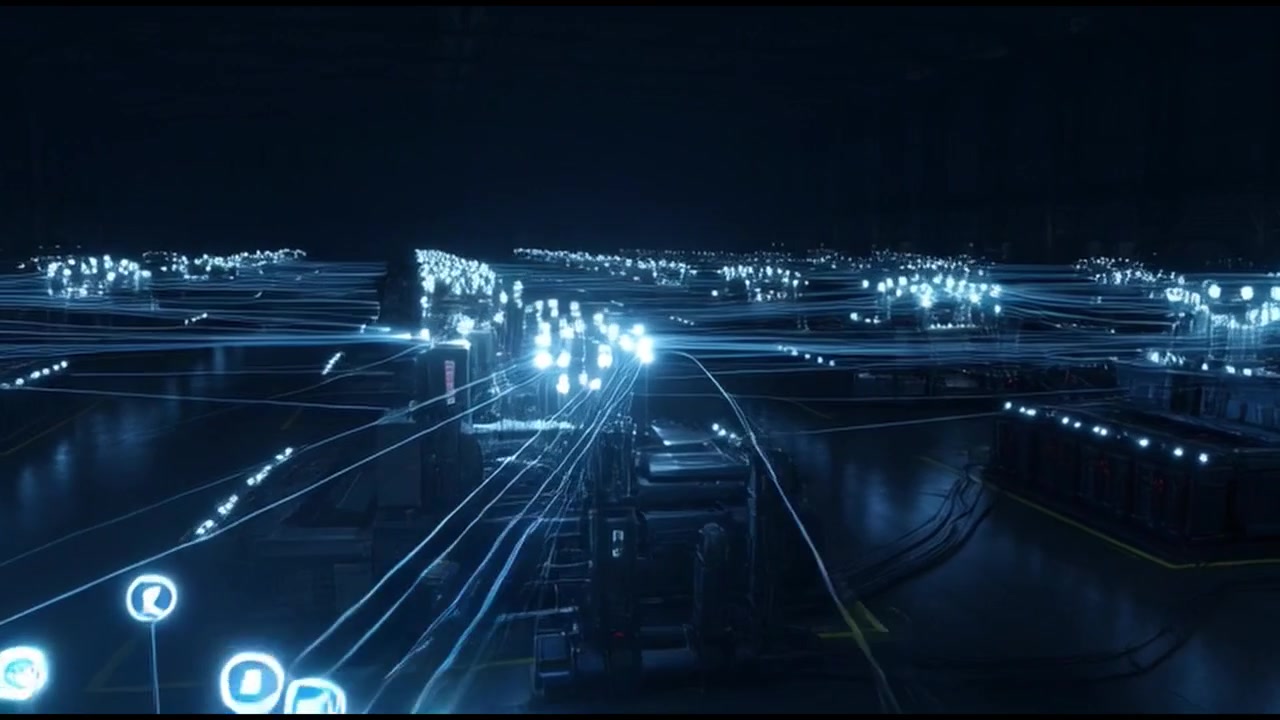 Rete di Data Center Futuristica con Connessioni Blu Scintillanti
