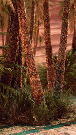 oasis al atardecer: palmeras en el desierto