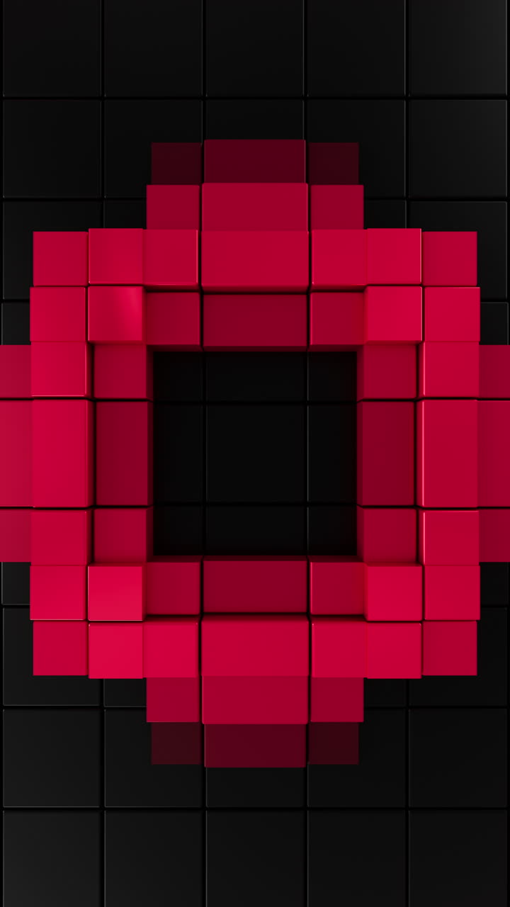 Red Glowing Square Vertical Ring Seamless Abstract 3D Loop. 3D rendering