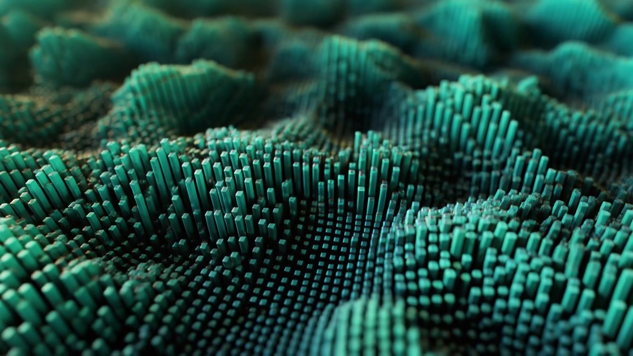Abstract 3D Motion Background with Moving Teal Cubes