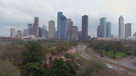 aerial view of houston cityscape and surrounding area