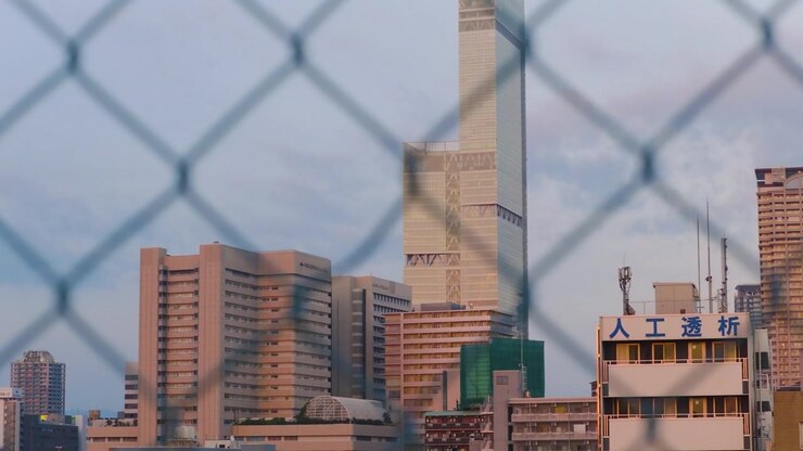 Tennoji, Osaka e Edifícios Altos, Pôr do sol sobre Kansai, Japão.
