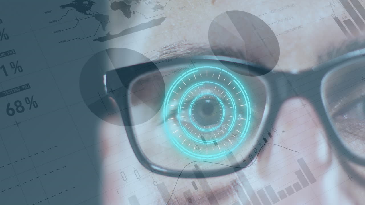 animación del procesamiento de datos financieros y escaneo de alcance sobre el hombre caucásico