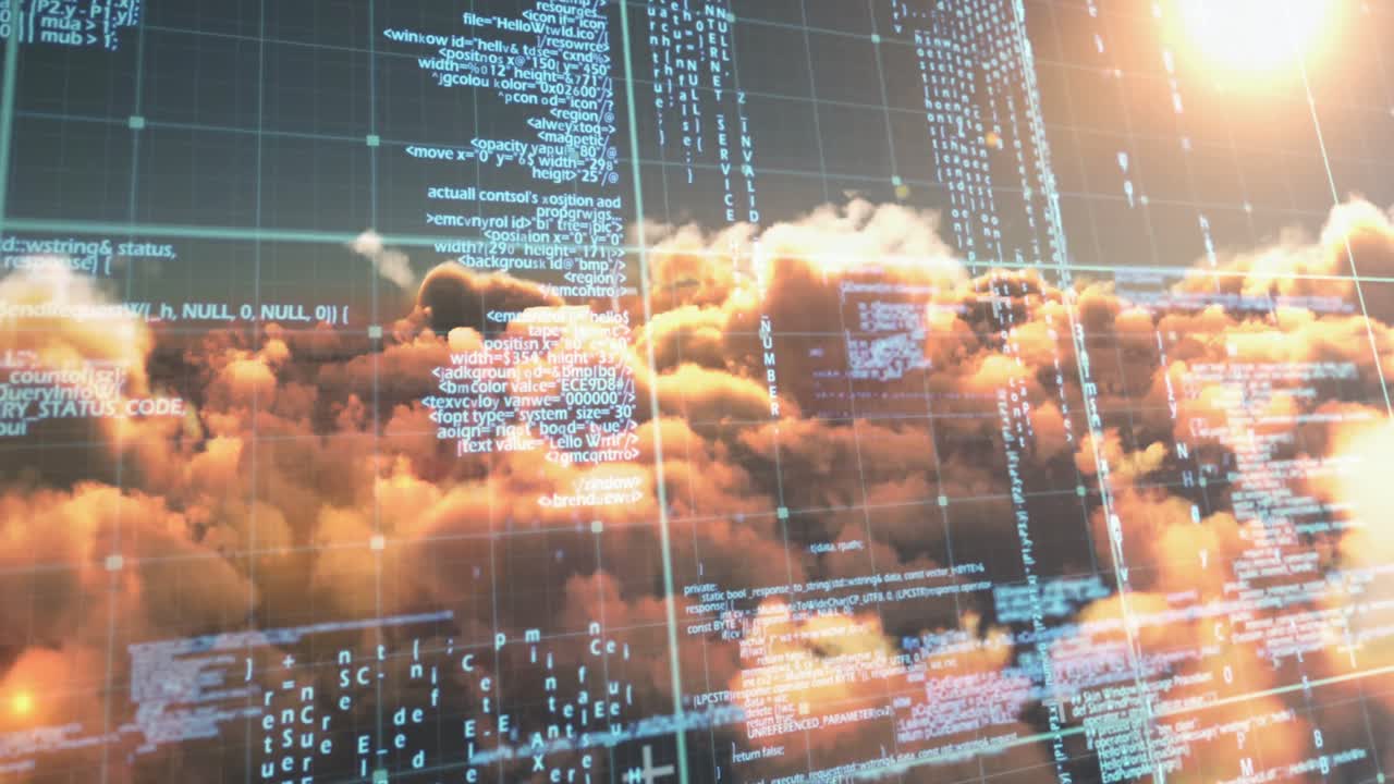Binary code against white clouds 4k
