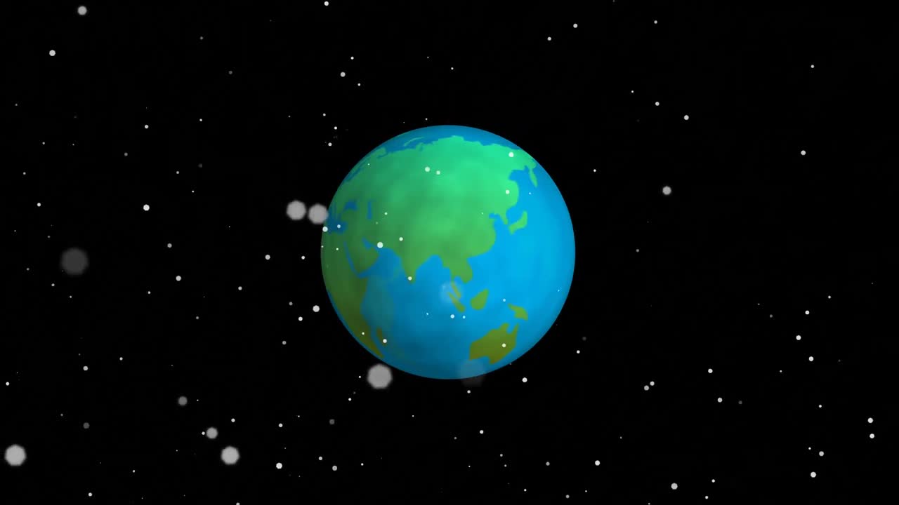 검은 바탕에 회전하는 3차원 지구의 애니메이션