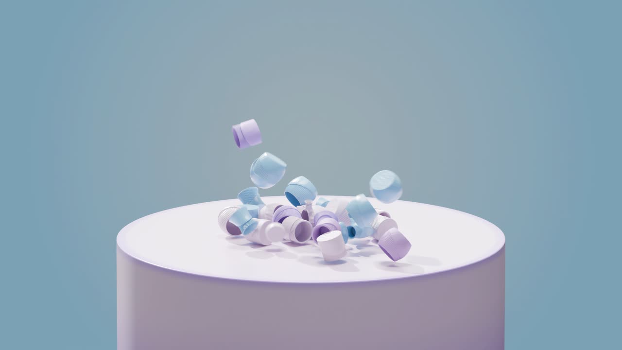 원통형 플랫폼에 대한 추상적인 파스텔 기하학적 구성