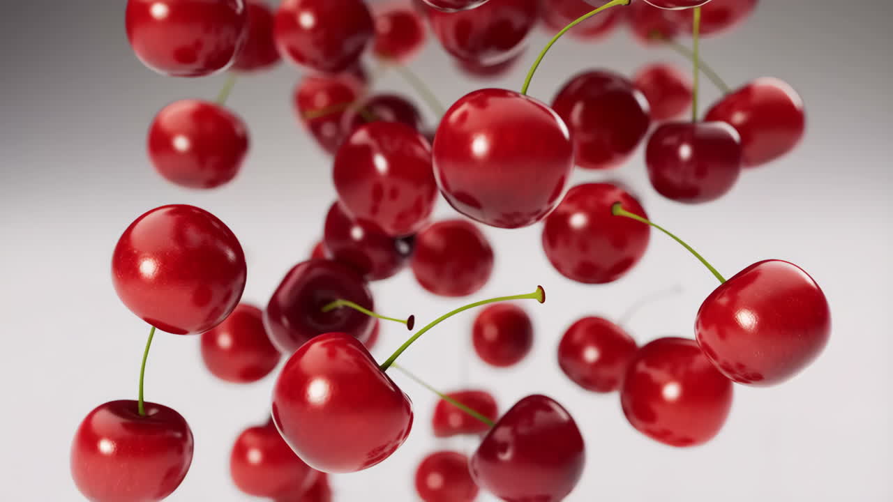 Abundance of Fresh Red Cherries Falling