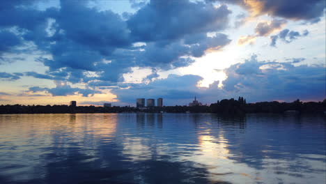 city skyline time lapse sunset , bucharest romania