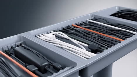 organized cables in a storage tray