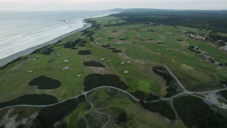 aerial establishing view over bandon dunes golf course on the oregon coast