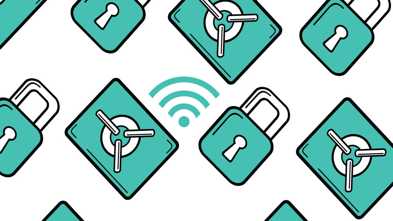 animación de iconos de candados sobre un fondo blanco