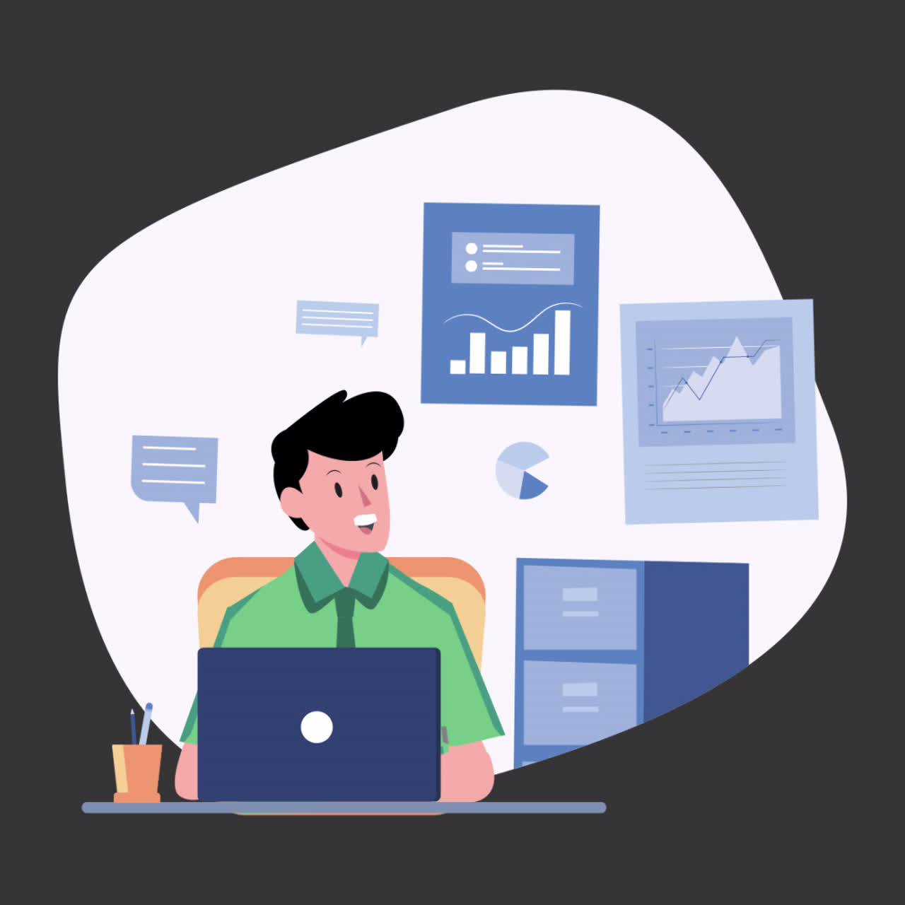 Animated Man Working on Laptop with Business Data | Premium Stock Video ...
