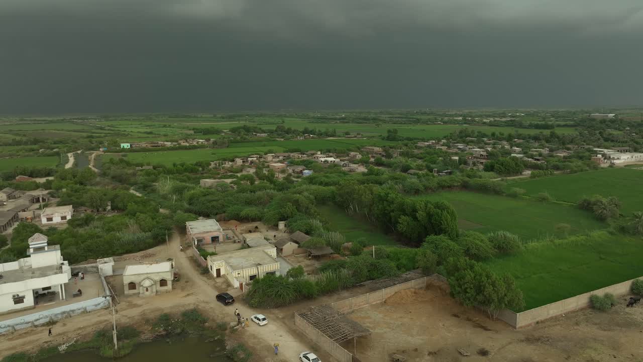 Verdant village outskirts near Mirpurkhas, Sindh, Pakistan. Aerial