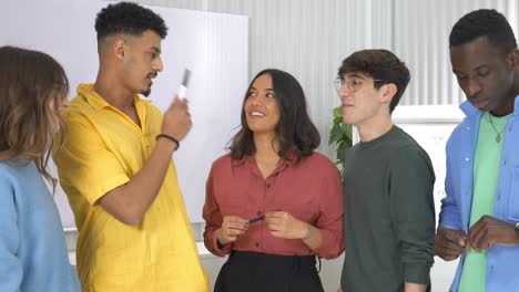 students sharing ideas and brainstorming in a university class