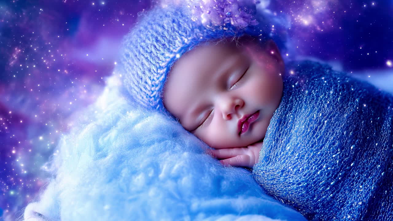 A dreamy baby wrapped in a cosmic blanket surrounded by stars and ...