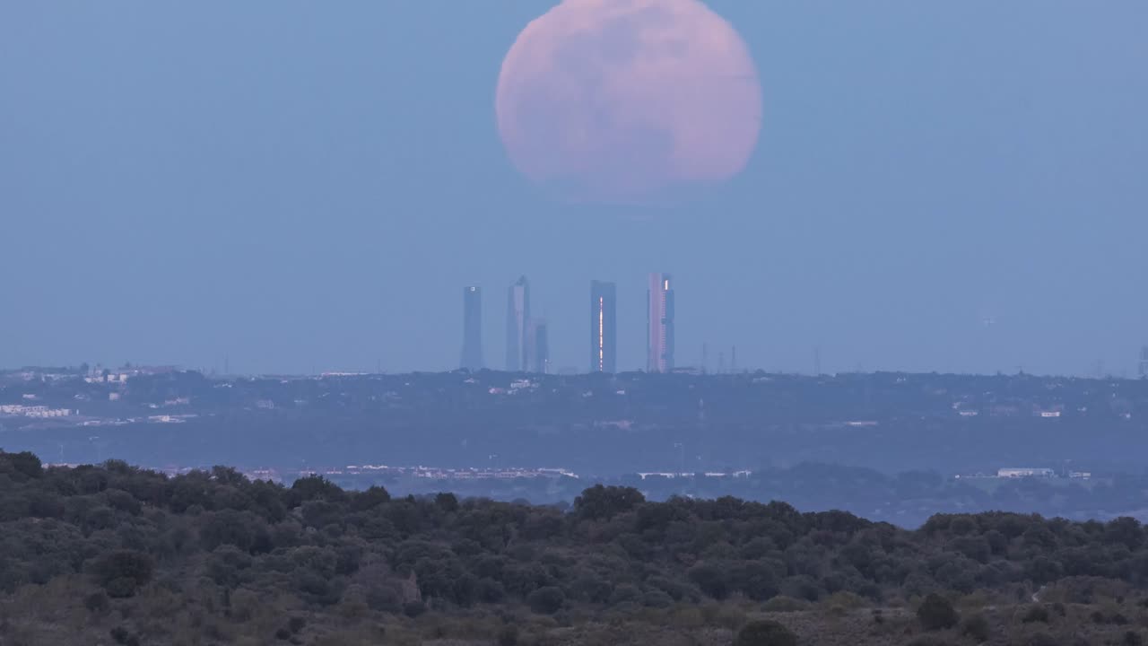 도시 에서 저녁 에 멀리 있는 마천루