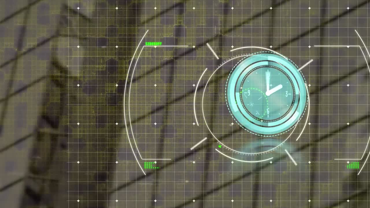 도시 풍경에서 범위 스캐닝과 금융 데이터 처리의 애니메이션