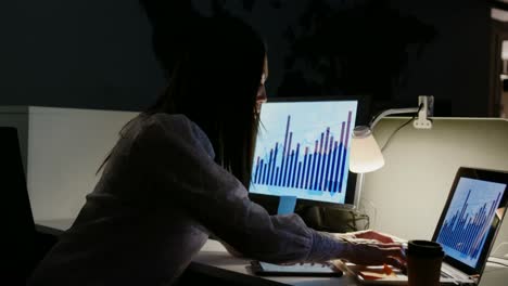 side view of young caucasian female executive working on digital tablet at desk in modern office 4k