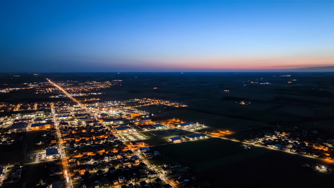 vista aérea de la ciudad al anochecer