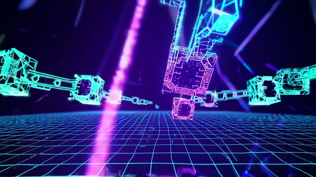 Glowing Neon Blockchain Cubes