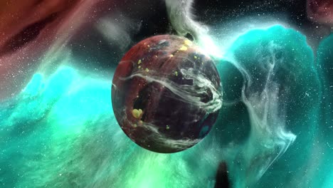 Animation-Des-Braunen-Planeten-In-Der-Grünen-Galaxie