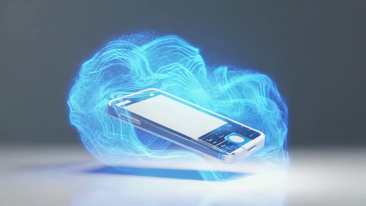 Futuristic Mobile Phone with Blue Glowing Energy