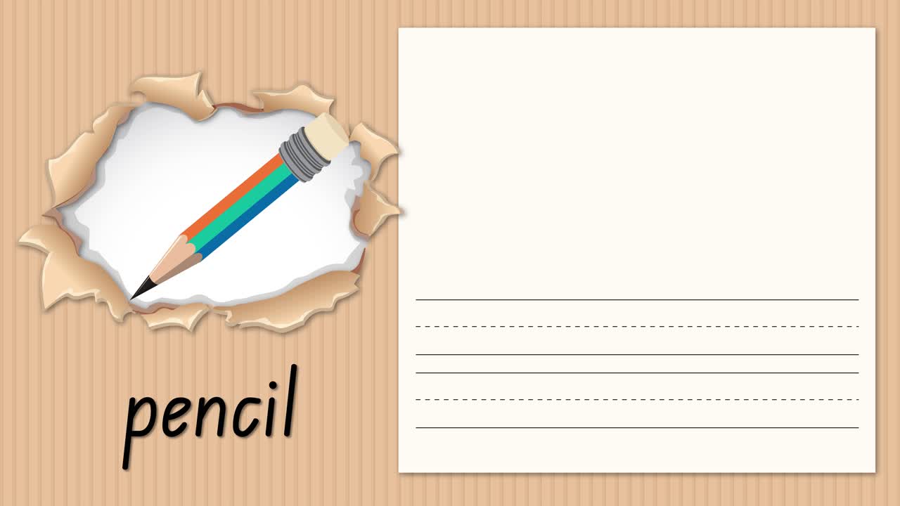 Animated educational video demonstrates writing the letter P alongside a colorful pencil illustration and text