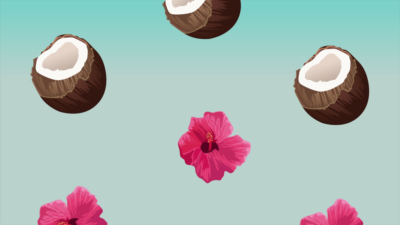 poster de vacaciones de verano con coco y flores tropicales