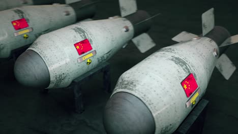 loopable: animación en 3d de las armas nucleares chinas, cabezas nucleares, cohetes, video de stock de alto detalle en 4k.