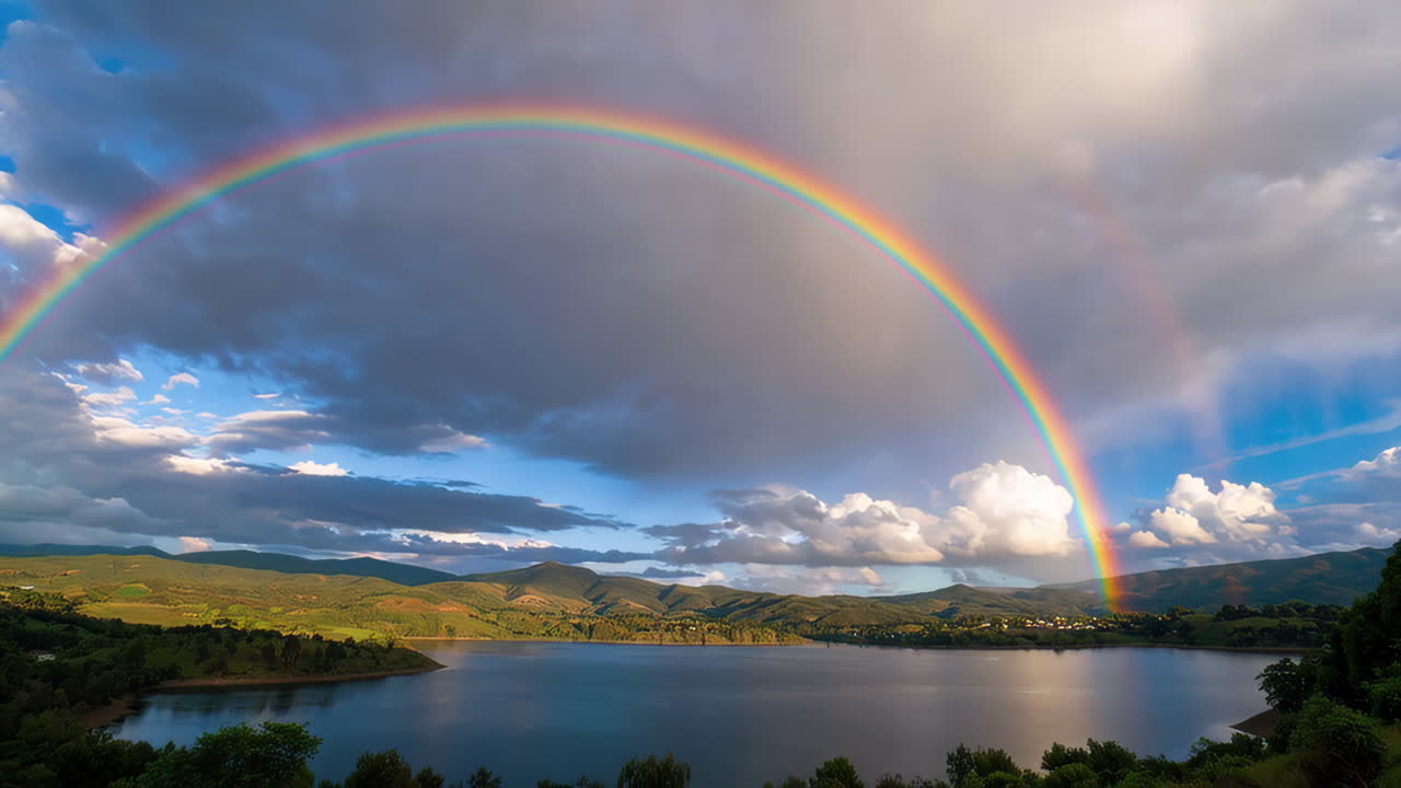 Double Rainbow over a Mountain Lake