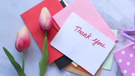 thank you note with envelopes and gift bag