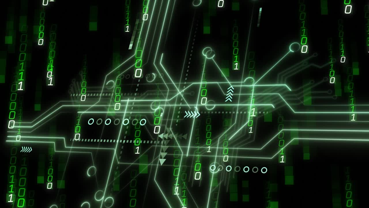 Animation of data processing on black background