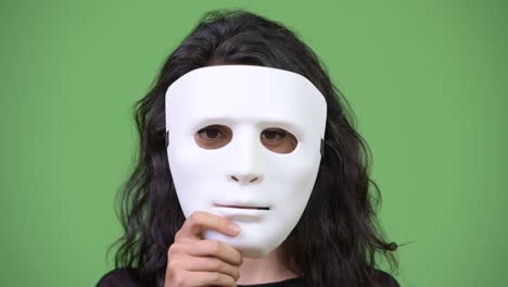 young beautiful woman with white mask