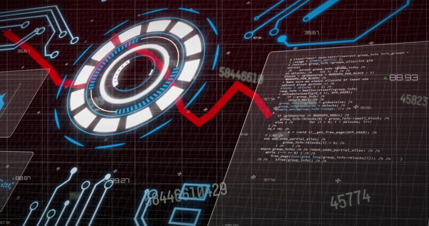 Digital HUD Interface with Data Visualization and Code